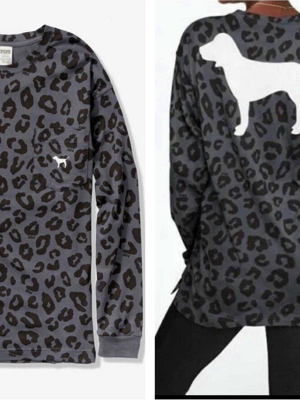 VS Pink (Harder To Find) Leopard Dog Campus Long Sleeve Shirt- Size Large